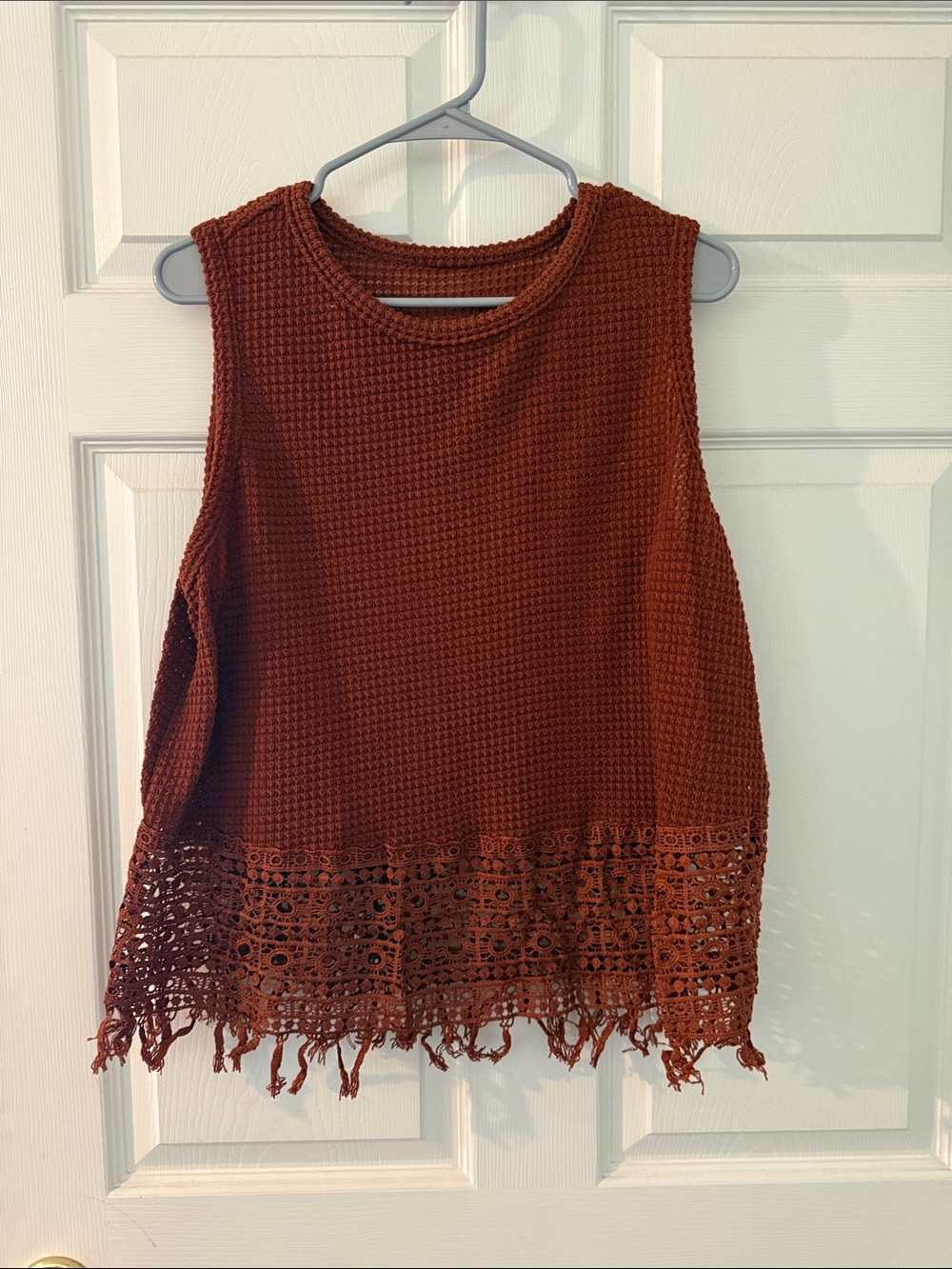 SHEIN Rust Crochet-Hem Knit Tank Top